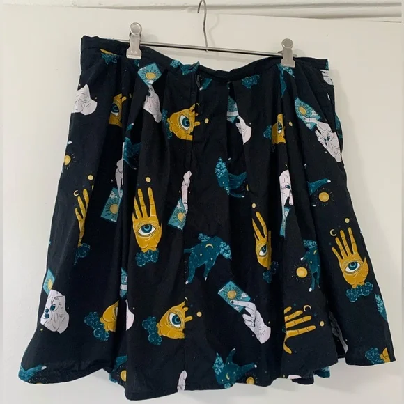Dangerfield black gold + teal cotton tarot design flared mini skirt - Picture 3 of 8